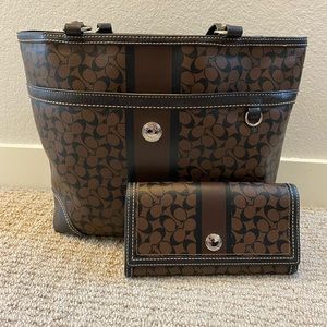 Coach Signature Chelsea Heritage Stripe Tote Bag & Wallet Set